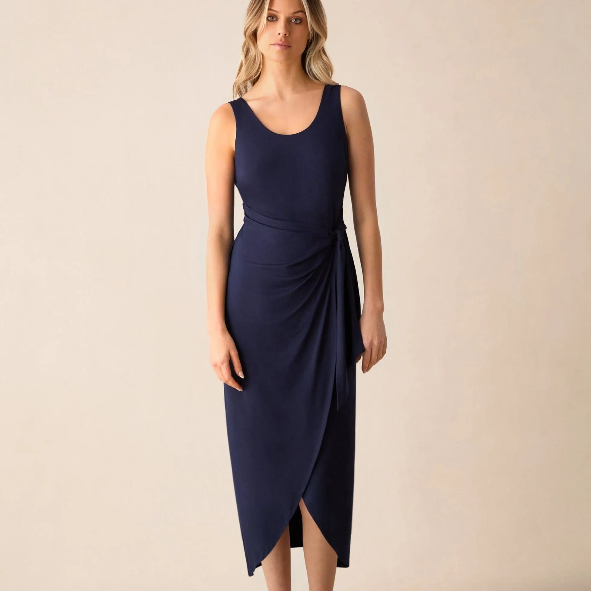 Ro&Zo Navy Jersey Tie Waist Dress
