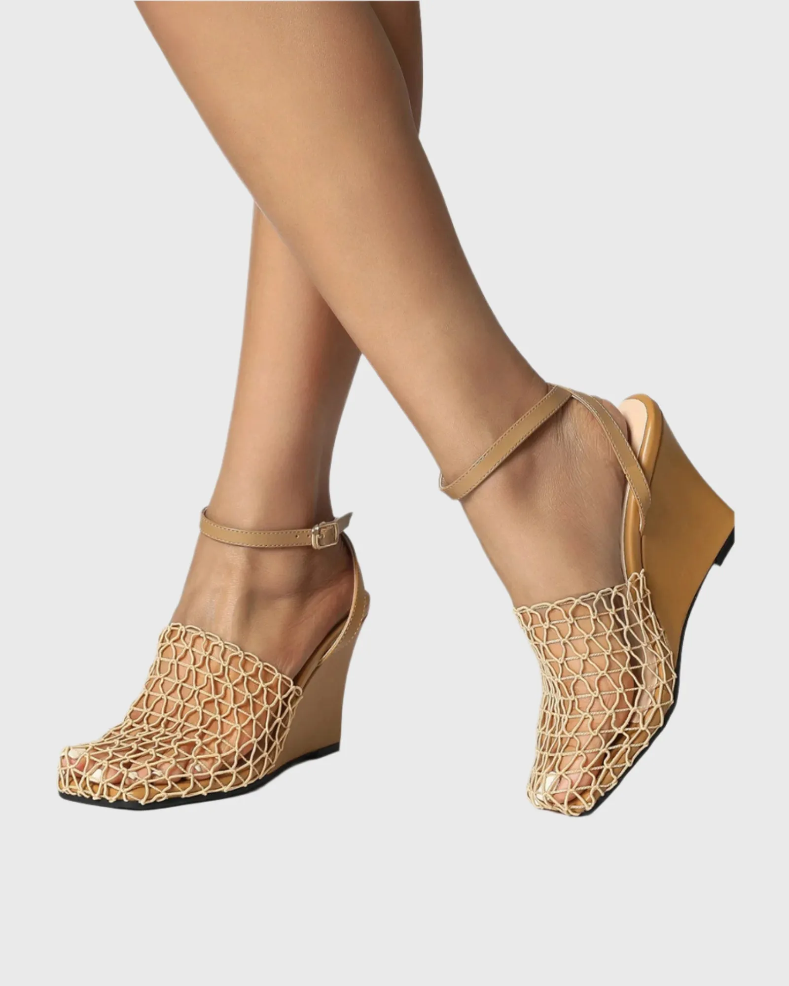 Sadiya Fishnet Strap Wedge Sandals