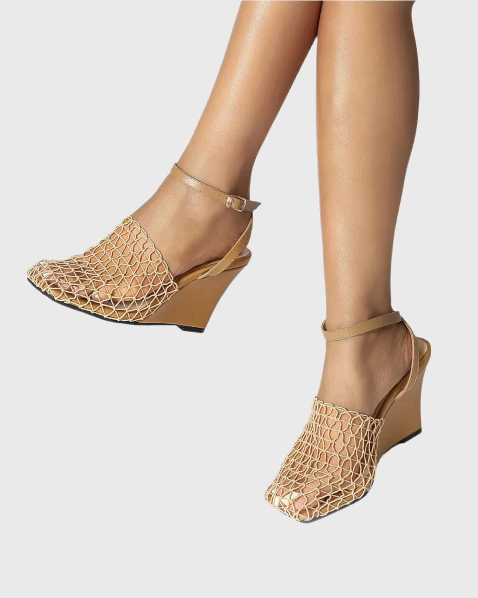 Sadiya Fishnet Strap Wedge Sandals
