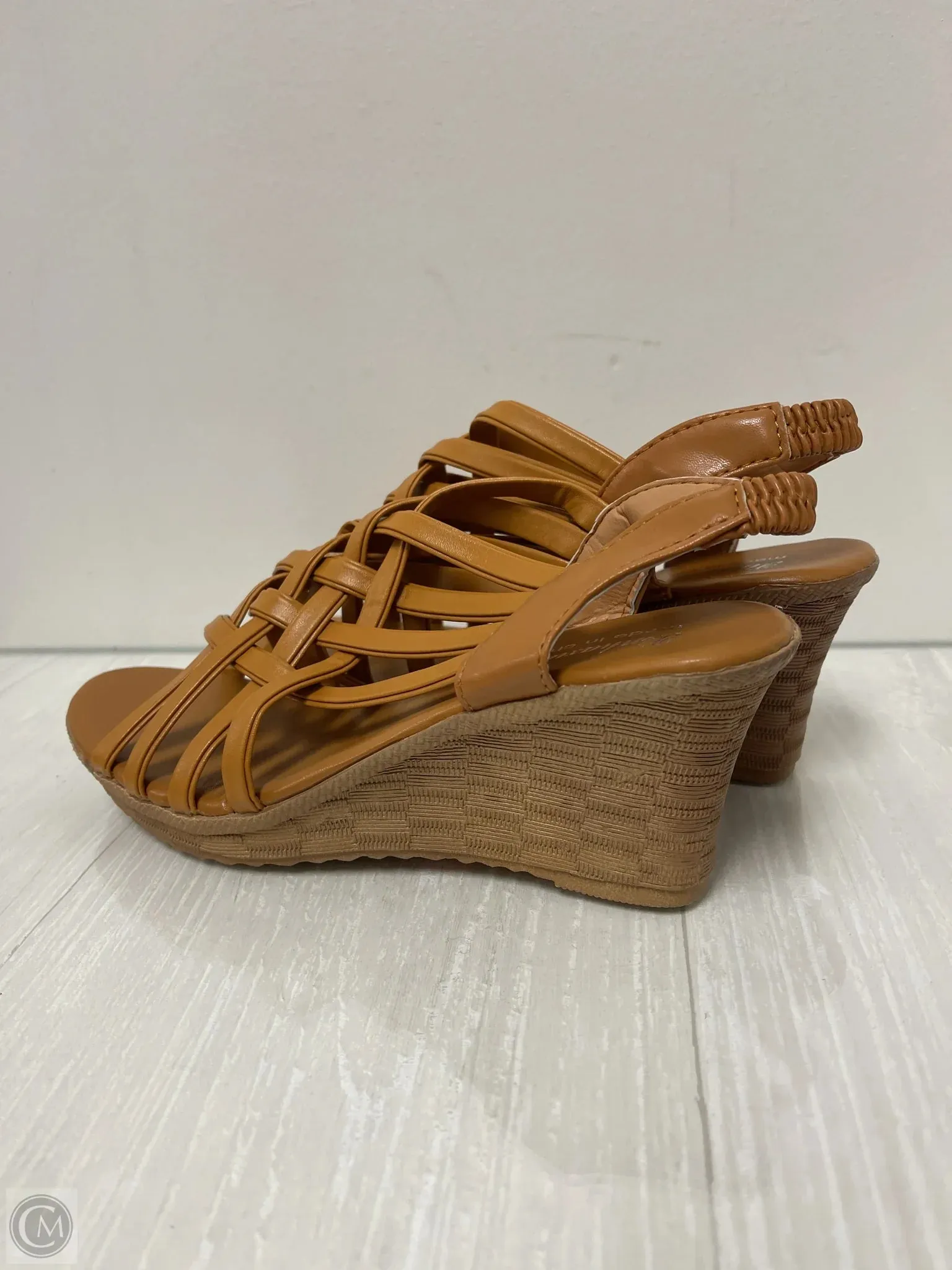Sandals Heels Wedge By Clothes Mentor In Brown, Size: 8.5