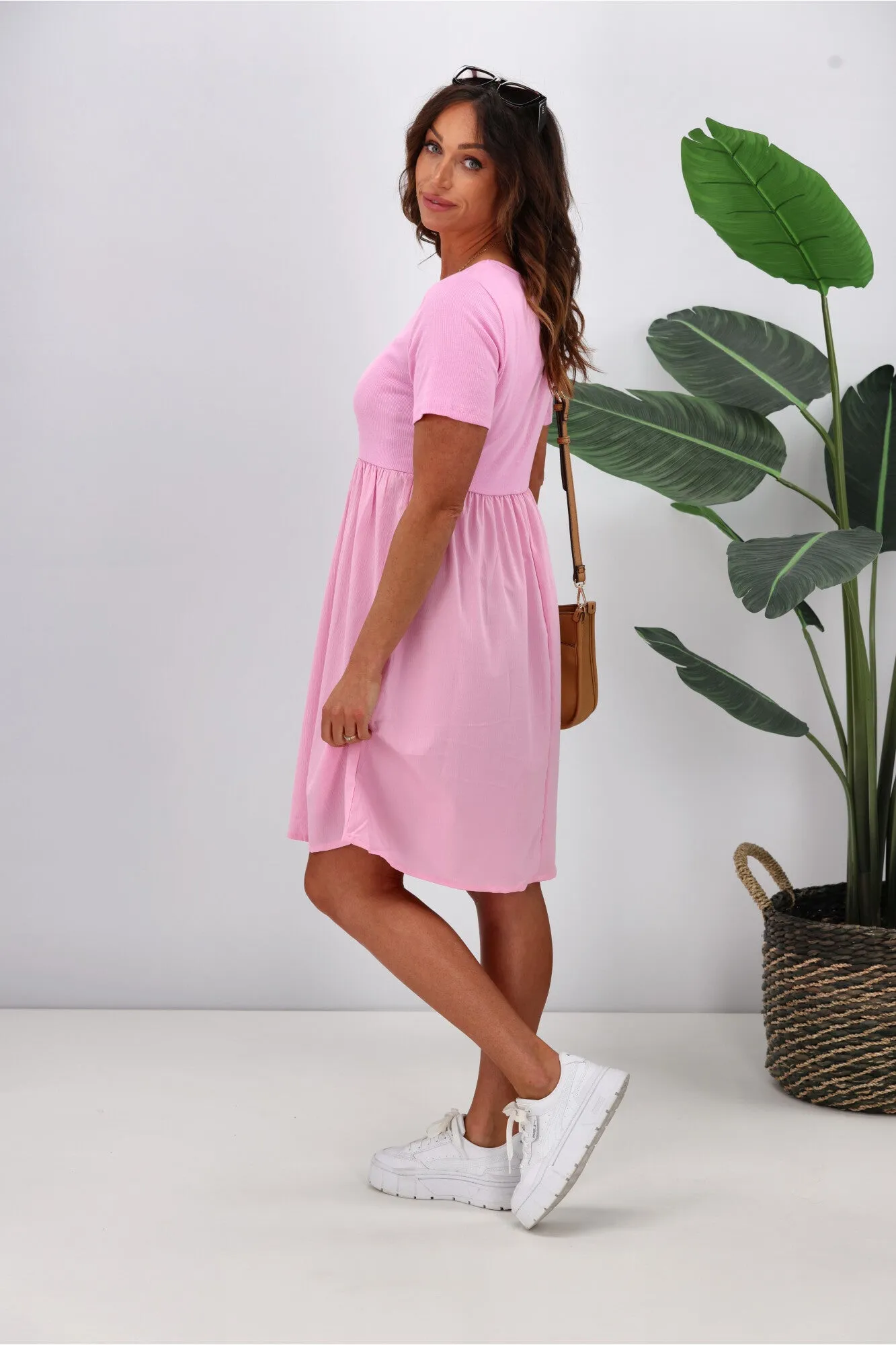 Shine On Label Amara Rib Bodice Dress Pink