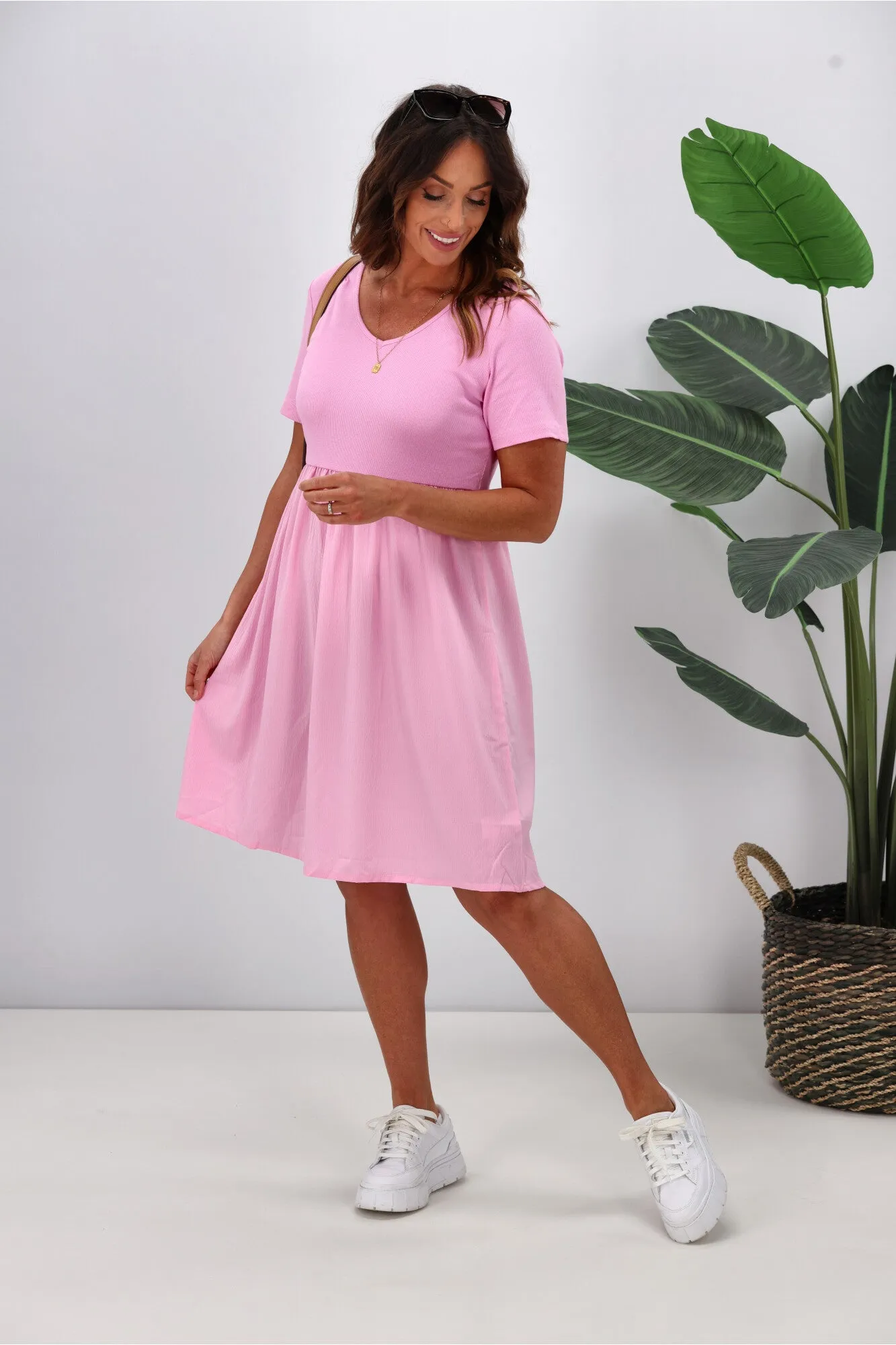 Shine On Label Amara Rib Bodice Dress Pink