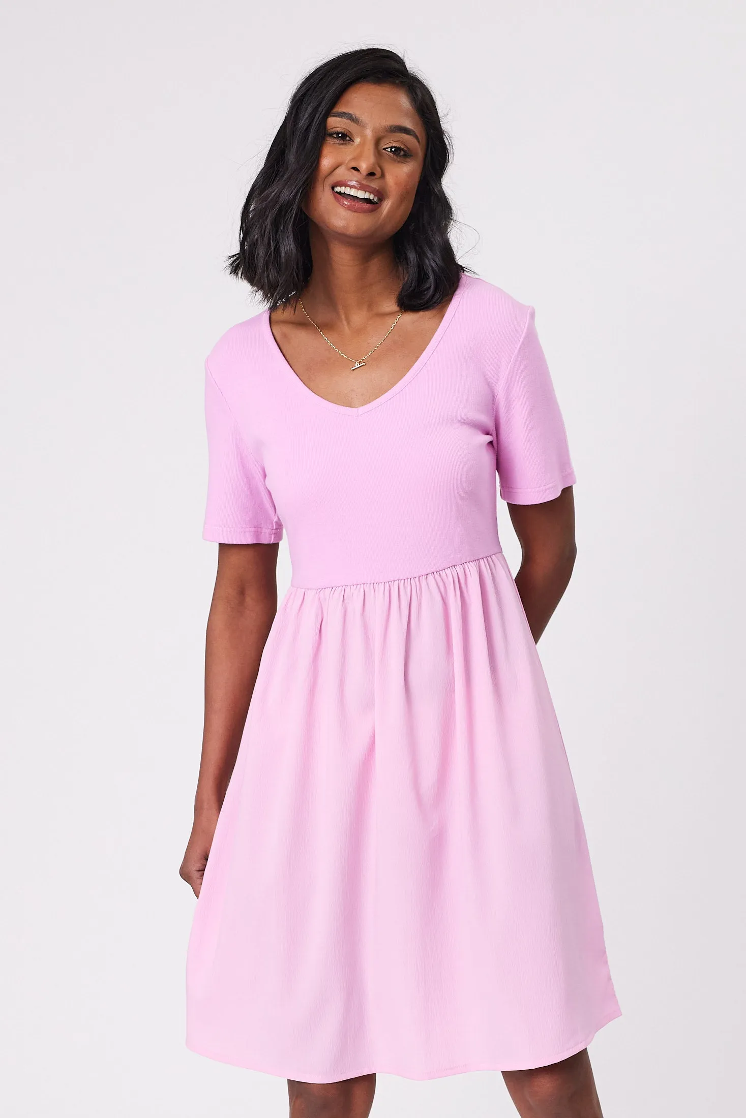 Shine On Label Amara Rib Bodice Dress Pink
