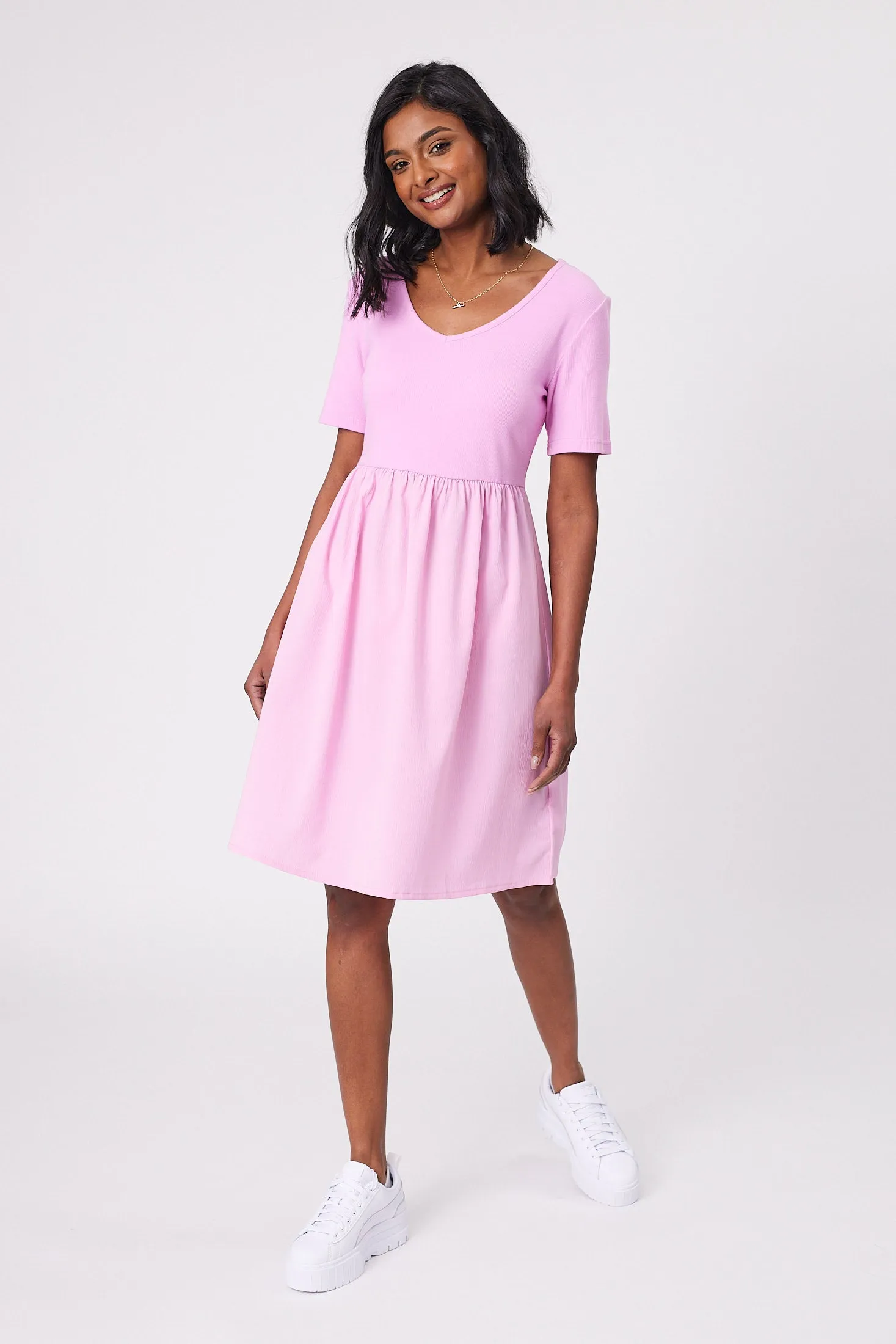 Shine On Label Amara Rib Bodice Dress Pink