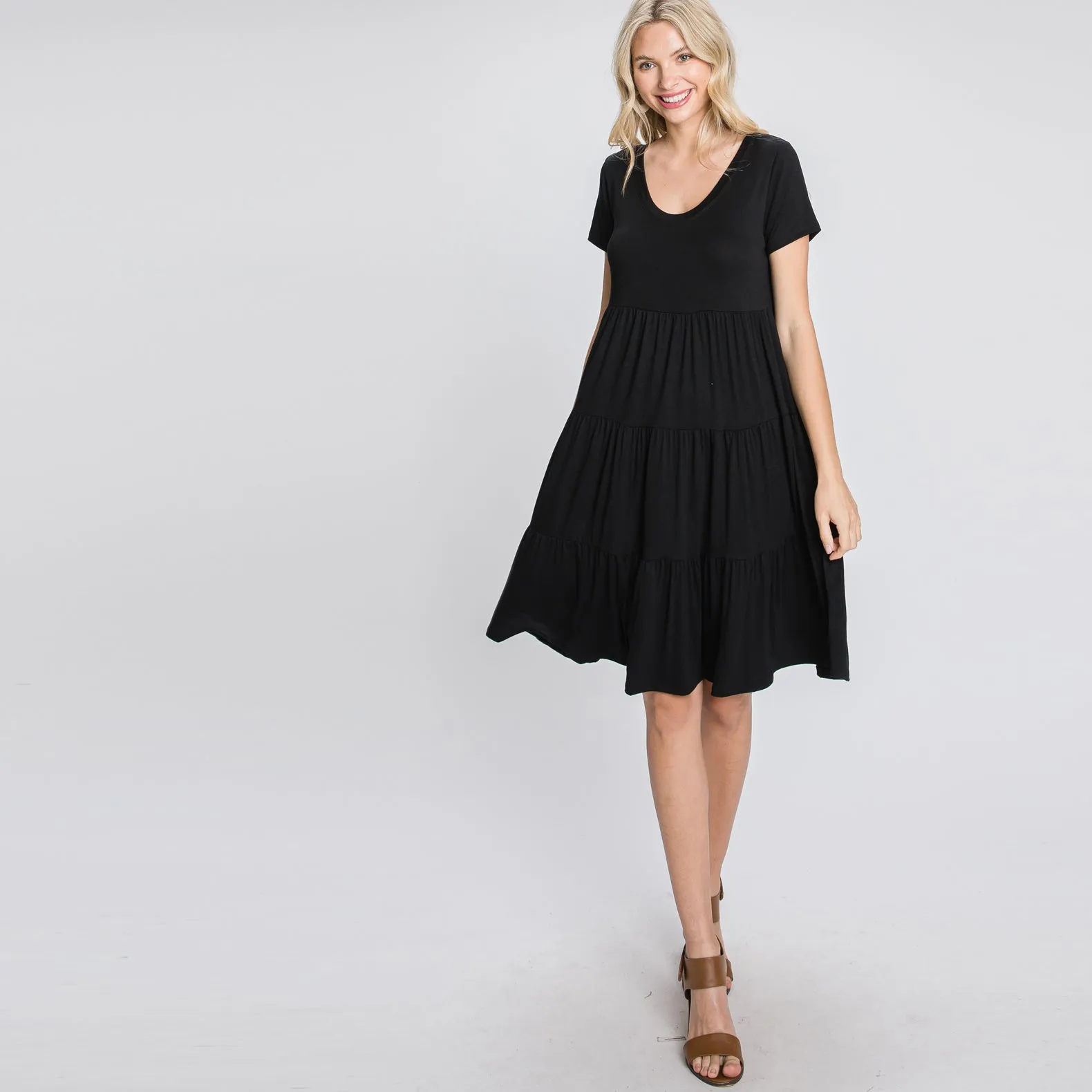 Short Sleeve Casual Tiered Dress