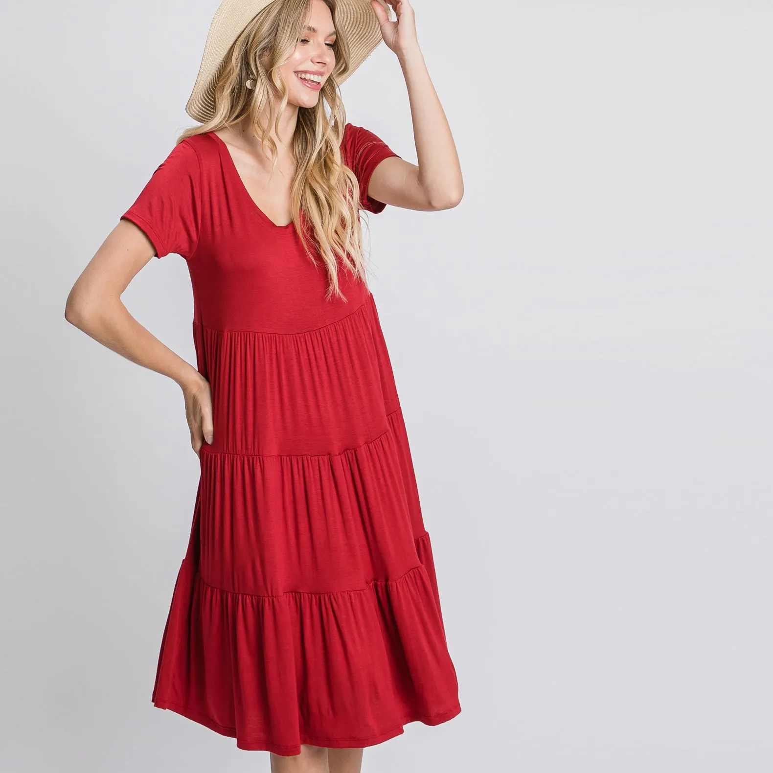 Short Sleeve Casual Tiered Dress