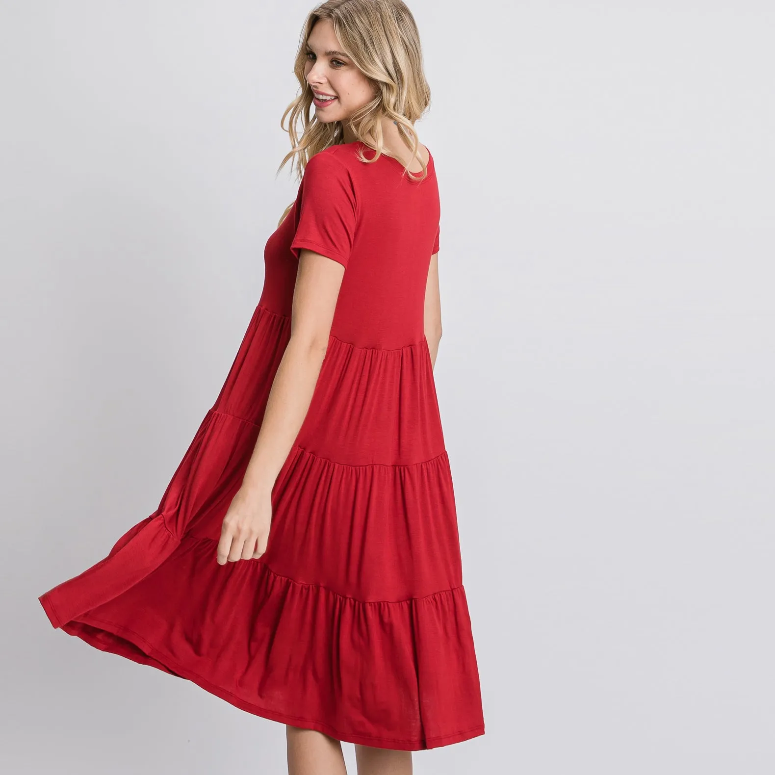 Short Sleeve Casual Tiered Dress