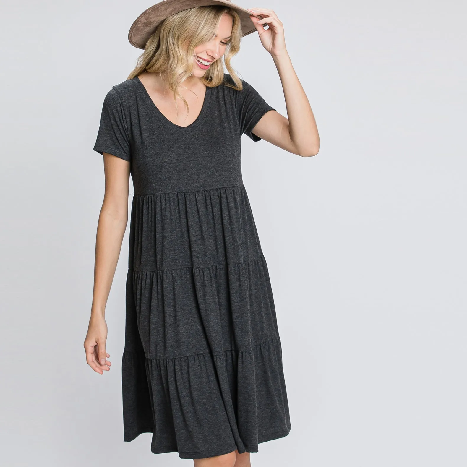 Short Sleeve Casual Tiered Dress