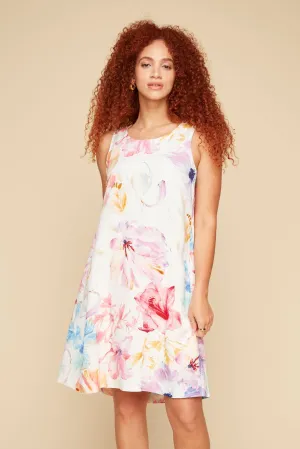 Sleeveless Round Neck Linen Blend Dress - Floral Multi