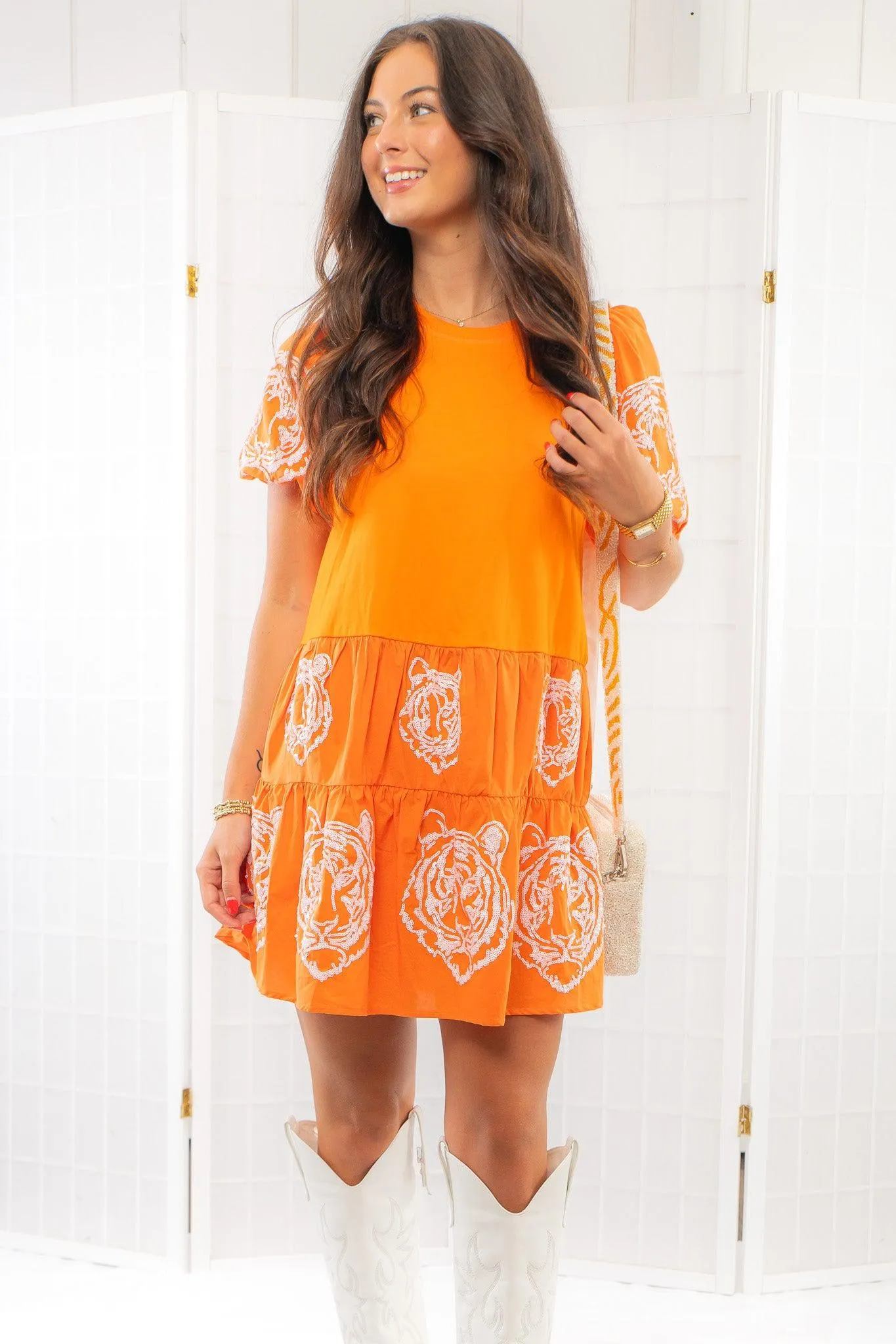 Team Huddle Orange Sequin Tiger Dress