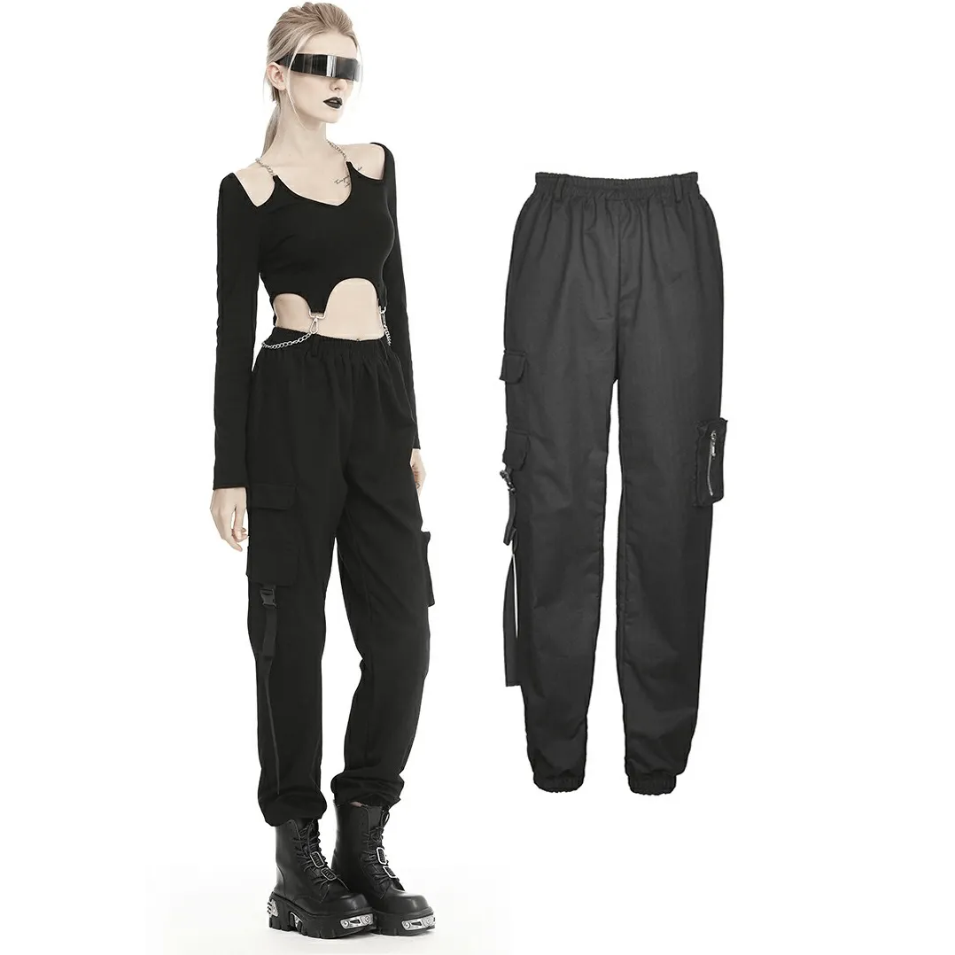 Urban-Style Black Cargo Pants with Spacious Pockets