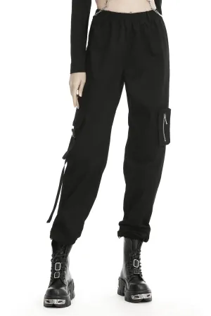 Urban-Style Black Cargo Pants with Spacious Pockets