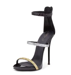Women 4.7" open toe sexy stiletto heels sandas multicolor straps back zipper heels