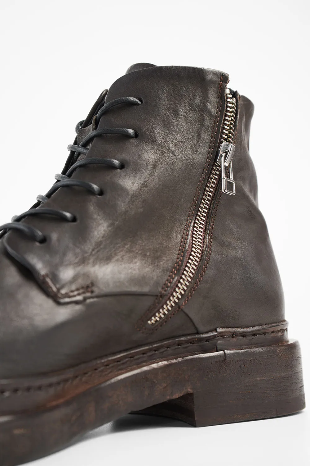 YALE ebony-brown welted derby lace up boots.