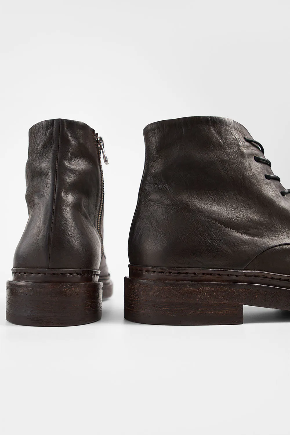 YALE ebony-brown welted derby lace up boots.