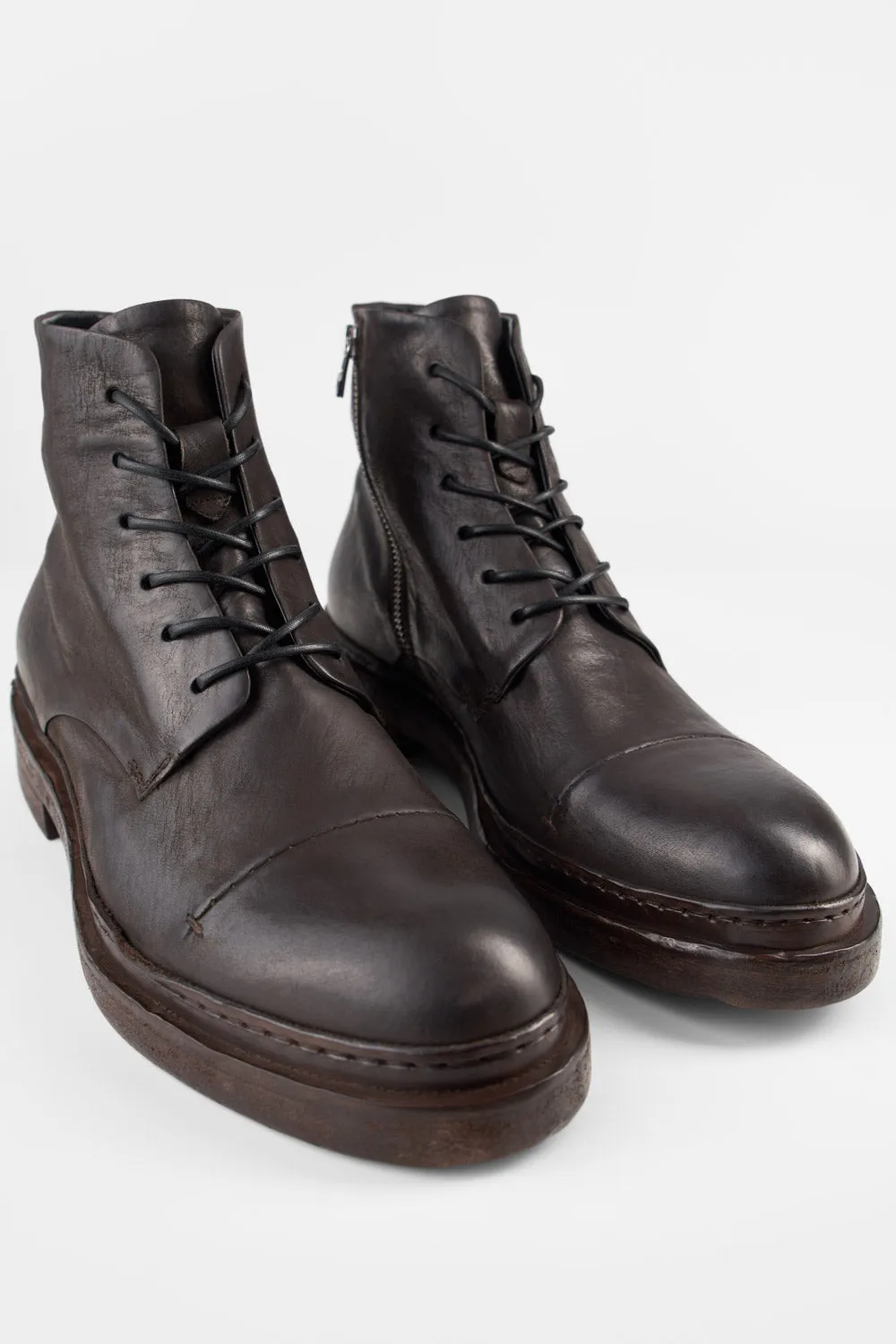 YALE ebony-brown welted derby lace up boots.