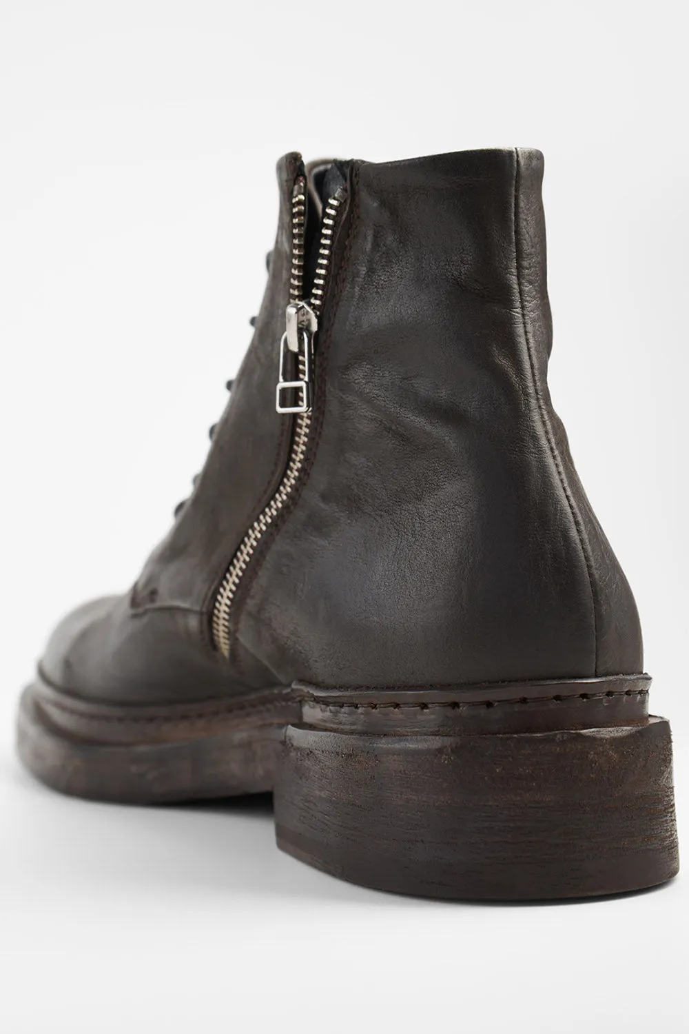 YALE ebony-brown welted derby lace up boots.