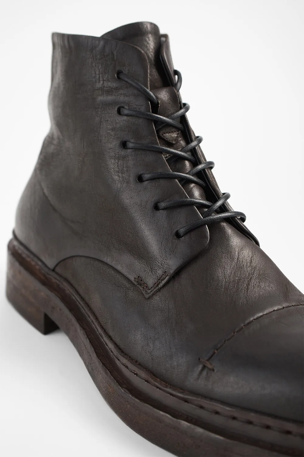 YALE ebony-brown welted derby lace up boots.