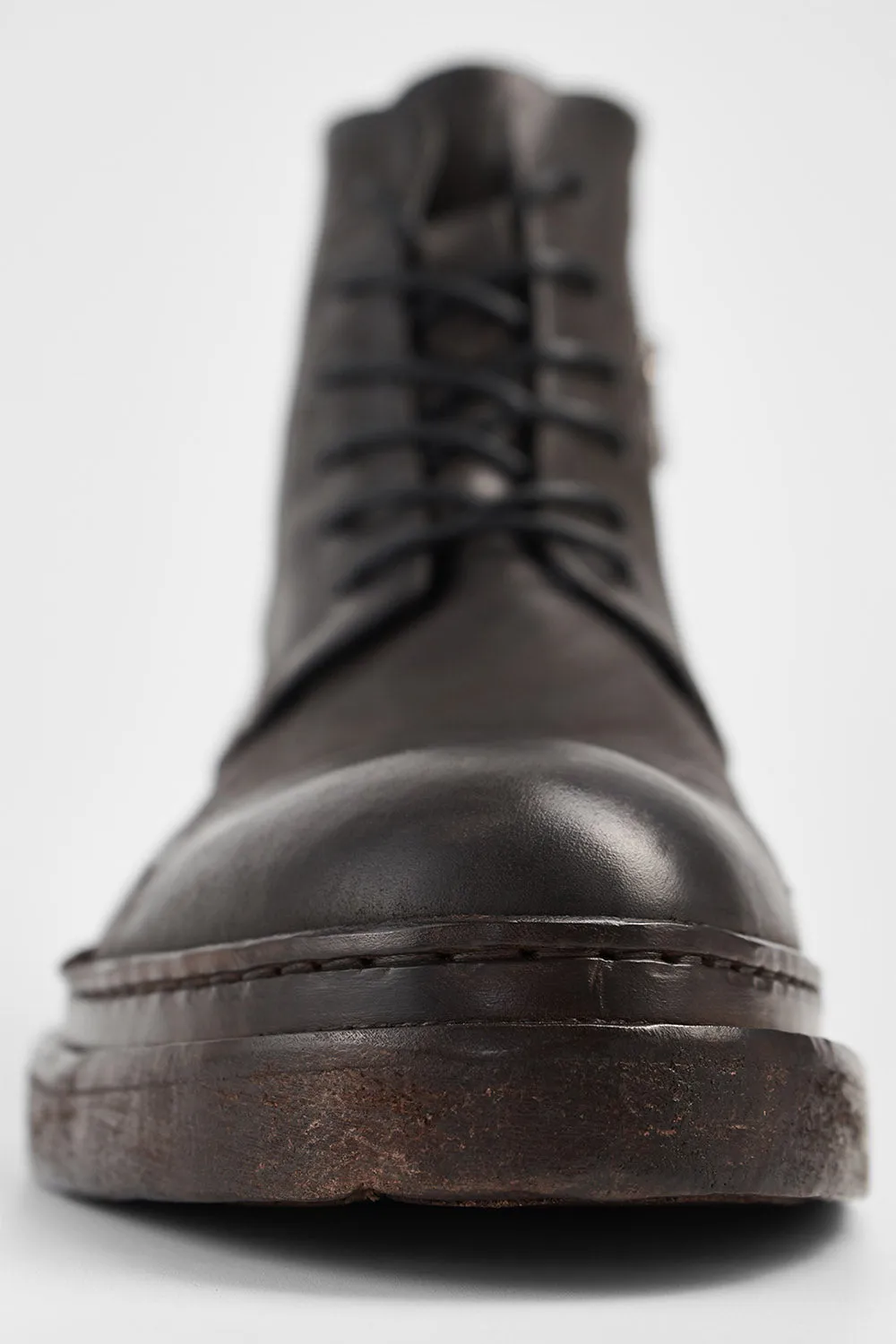 YALE ebony-brown welted derby lace up boots.