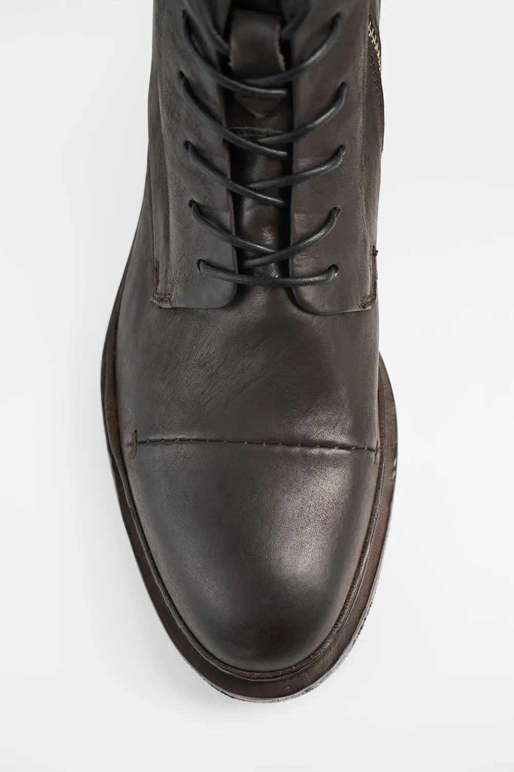YALE ebony-brown welted derby lace up boots.